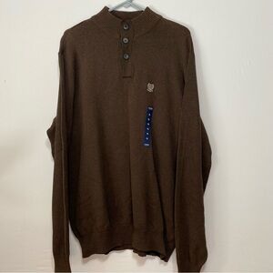 CHAPS Sweater Men's XL  Brown 1/4 Button Soft Stretch Cotton Blend MSRP $70